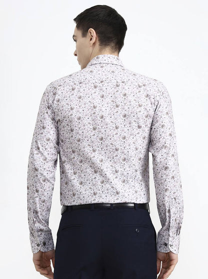Beige & Brown Printed Slim Fit Party Wear Shirt | Wyre