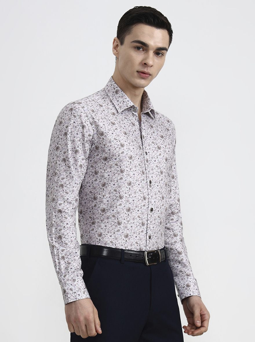 Beige & Brown Printed Slim Fit Party Wear Shirt | Wyre