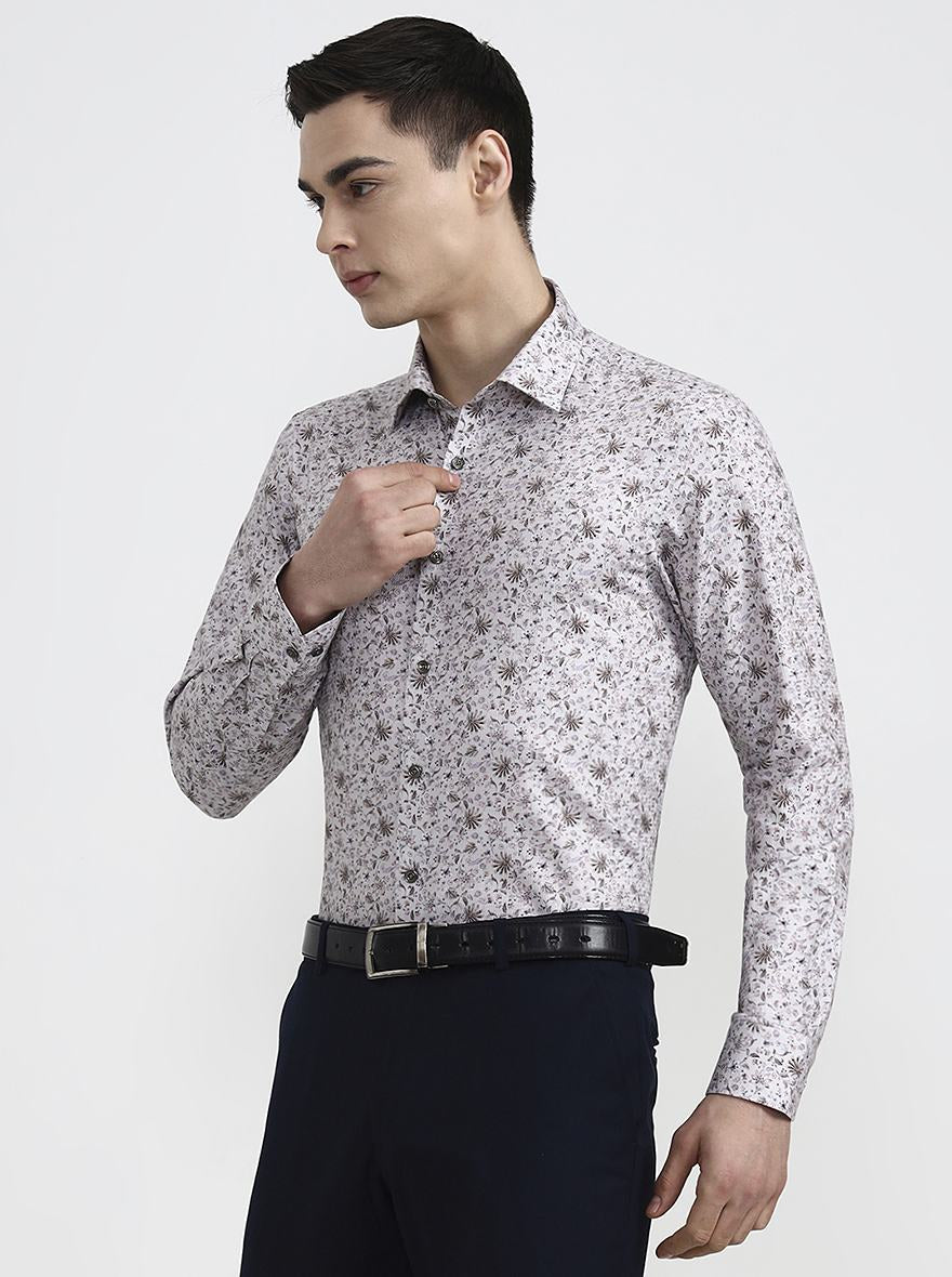 Beige & Brown Printed Slim Fit Party Wear Shirt | Wyre
