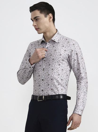 Beige & Brown Printed Slim Fit Party Wear Shirt | Wyre