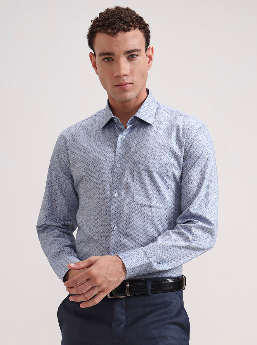 Blue & Brown Printed Regular Fit Formal Shirt | JadeBlue