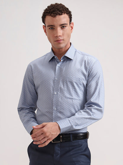 Blue & Brown Printed Regular Fit Formal Shirt | JadeBlue