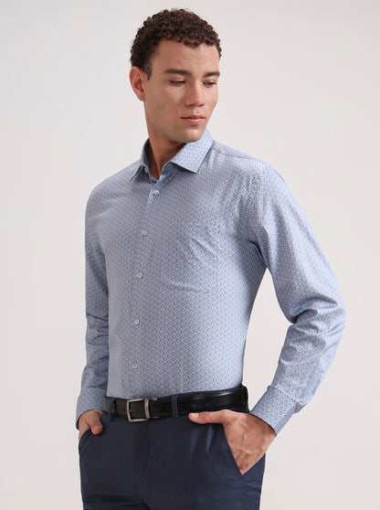 Blue & Brown Printed Regular Fit Formal Shirt | JadeBlue