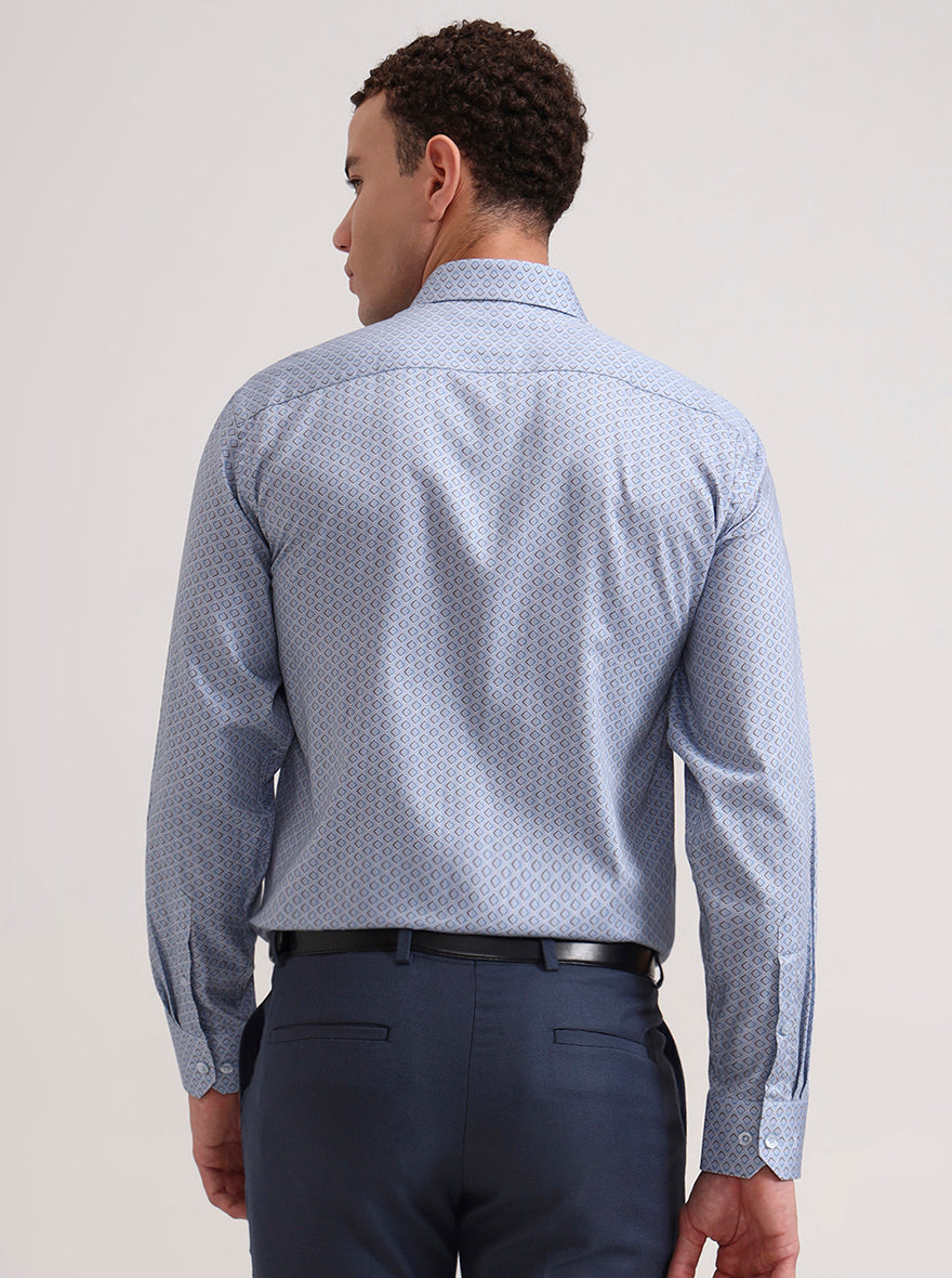 Blue & Brown Printed Regular Fit Formal Shirt | JadeBlue
