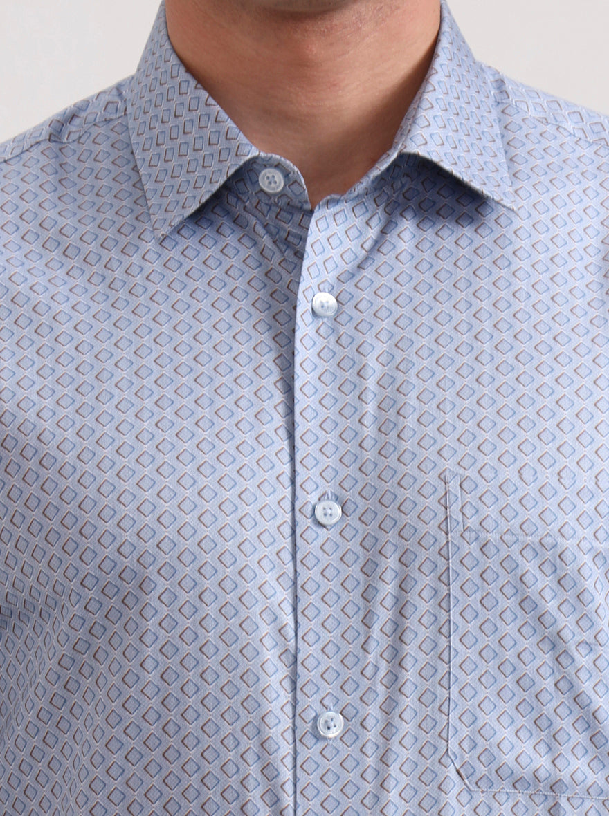 Blue & Brown Printed Regular Fit Formal Shirt | JadeBlue