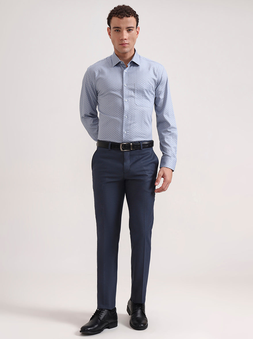Blue & Brown Printed Regular Fit Formal Shirt | JadeBlue