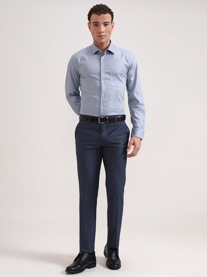 Blue & Brown Printed Regular Fit Formal Shirt | JadeBlue