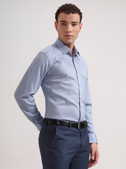Blue & Brown Printed Regular Fit Formal Shirt | JadeBlue