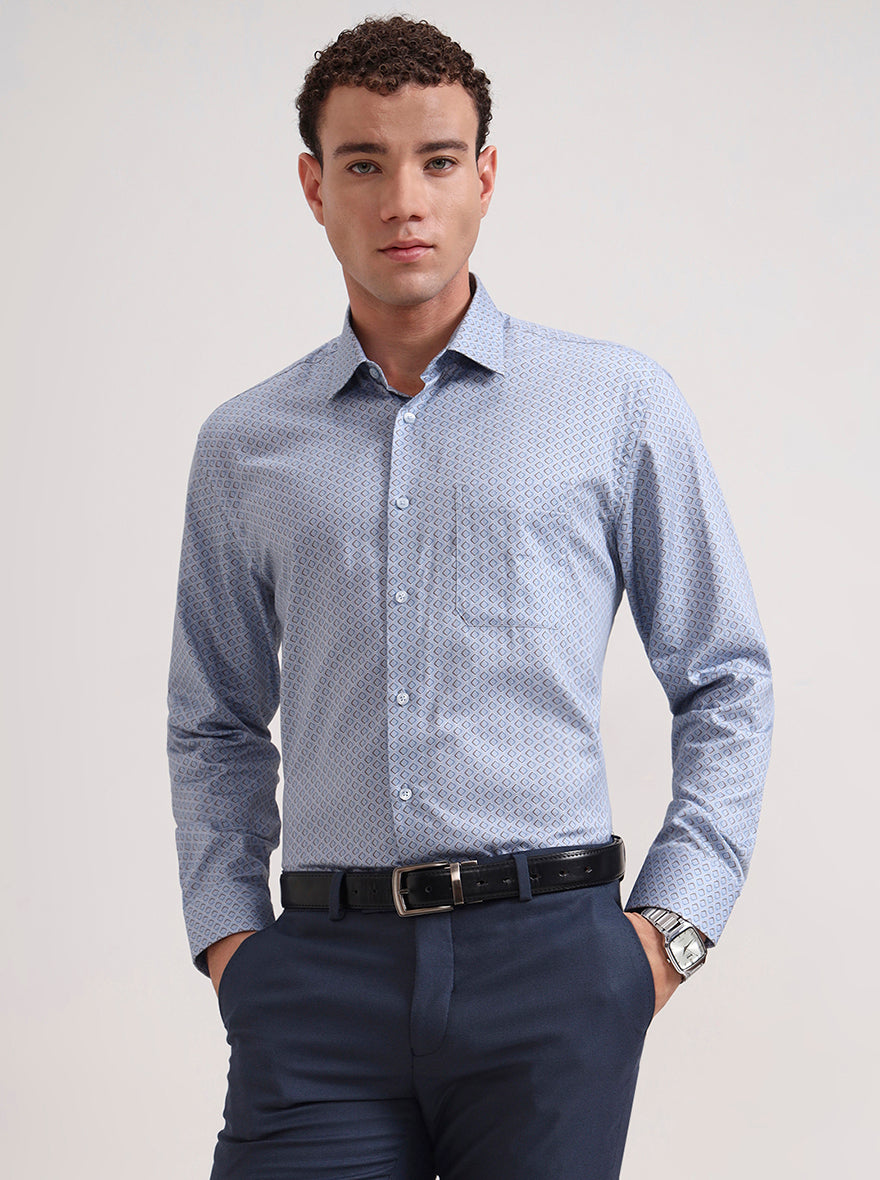 Blue & Brown Printed Regular Fit Formal Shirt | JadeBlue