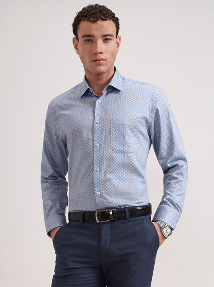 Blue & Brown Printed Regular Fit Formal Shirt | JadeBlue