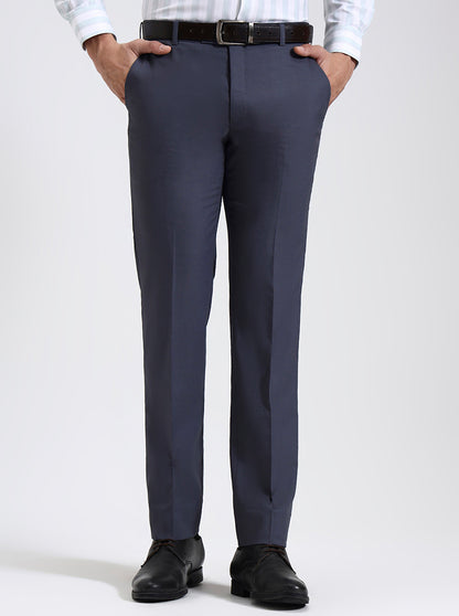 Blue Solid Slim Fit Formal Trouser | JadeBlue Super Luxe
