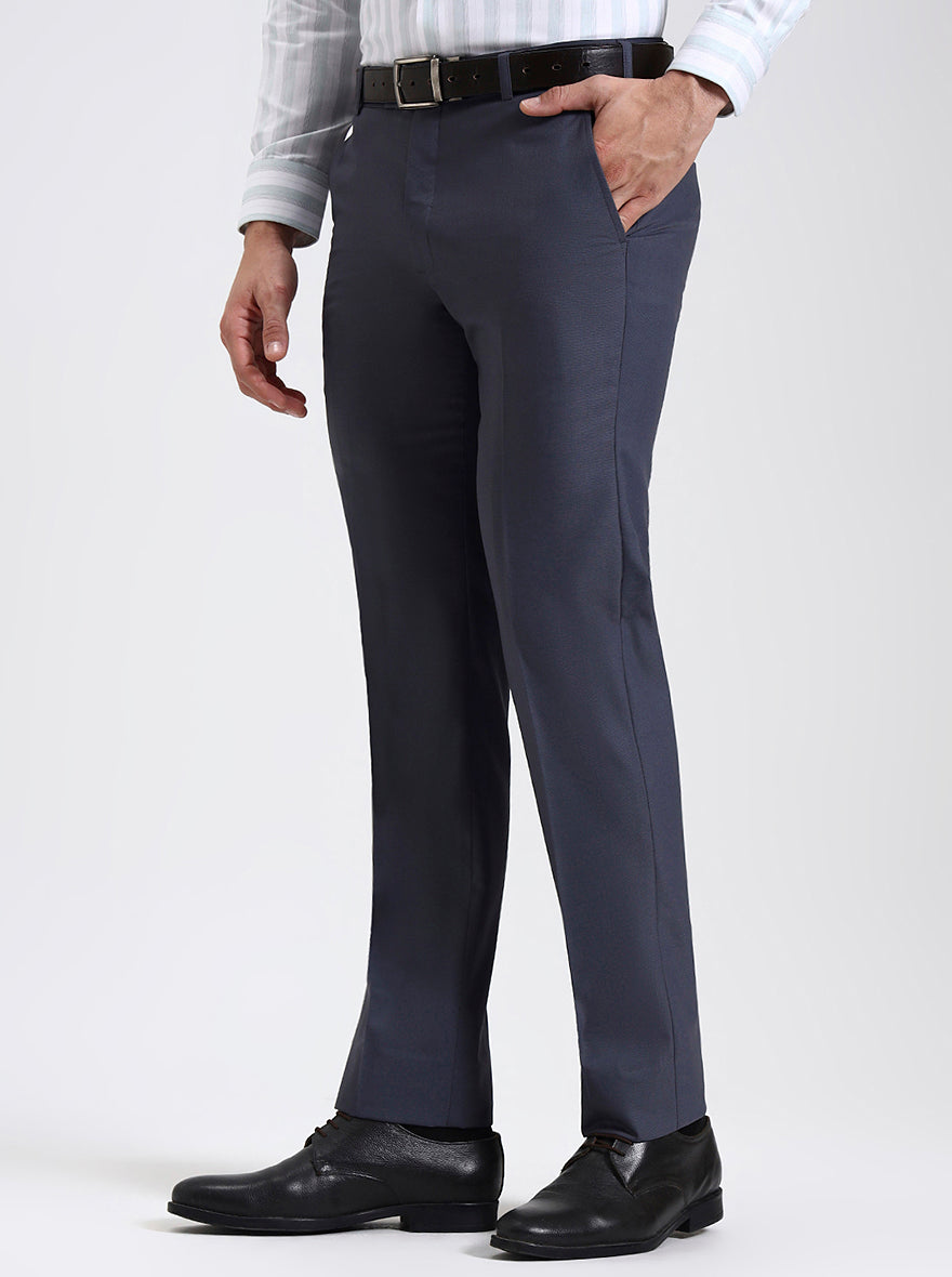 Blue Solid Slim Fit Formal Trouser | JadeBlue Super Luxe