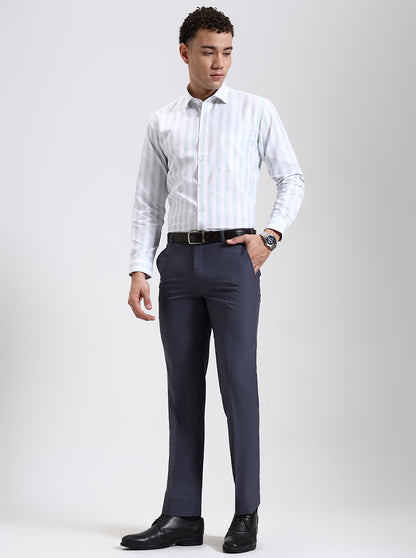 Blue Solid Slim Fit Formal Trouser | JadeBlue Super Luxe
