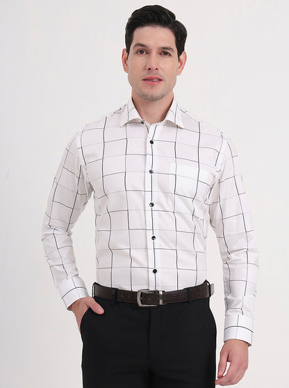 White Checked Slim Fit Formal Shirt | Metal