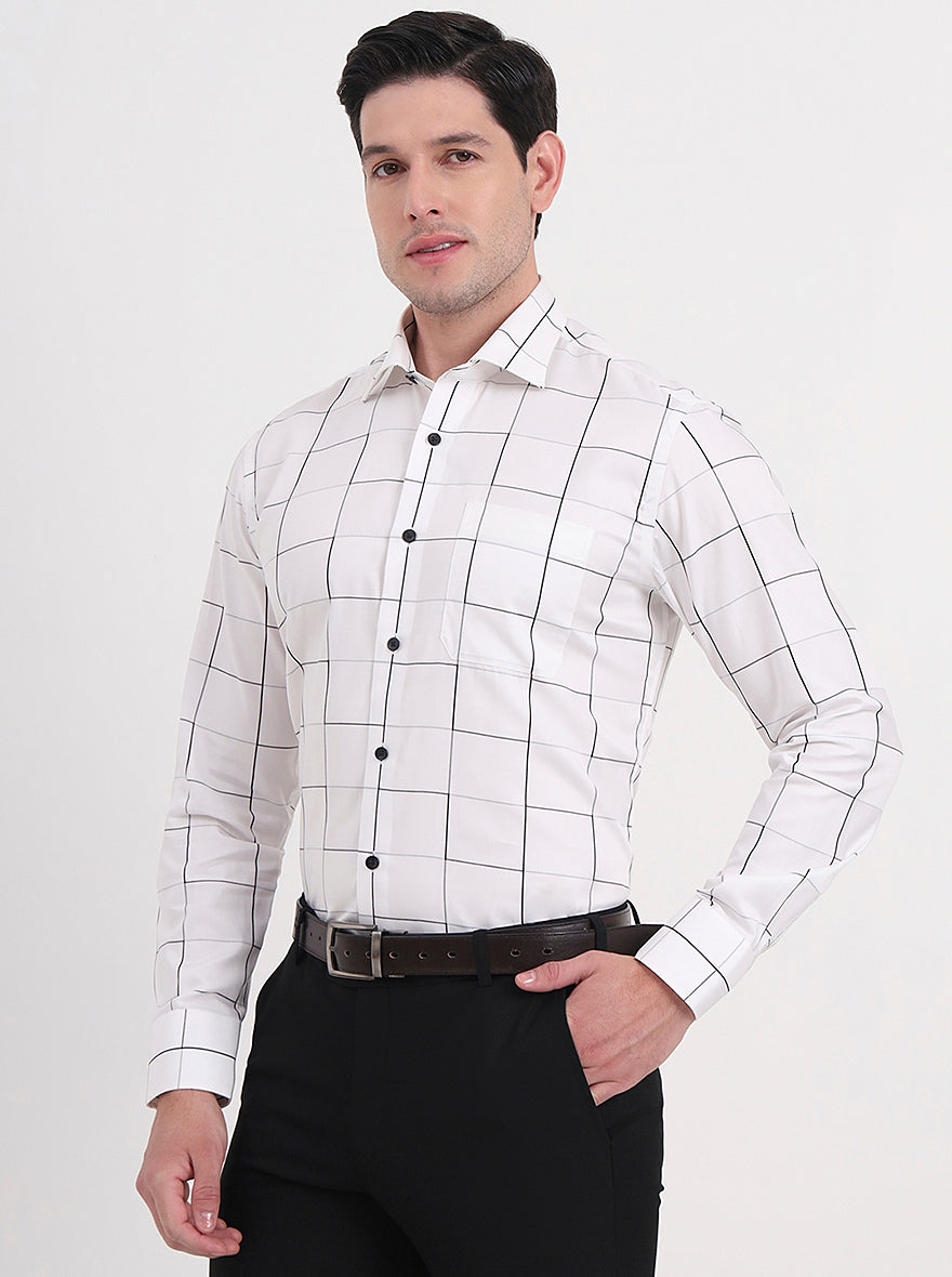 White Checked Slim Fit Formal Shirt | Metal