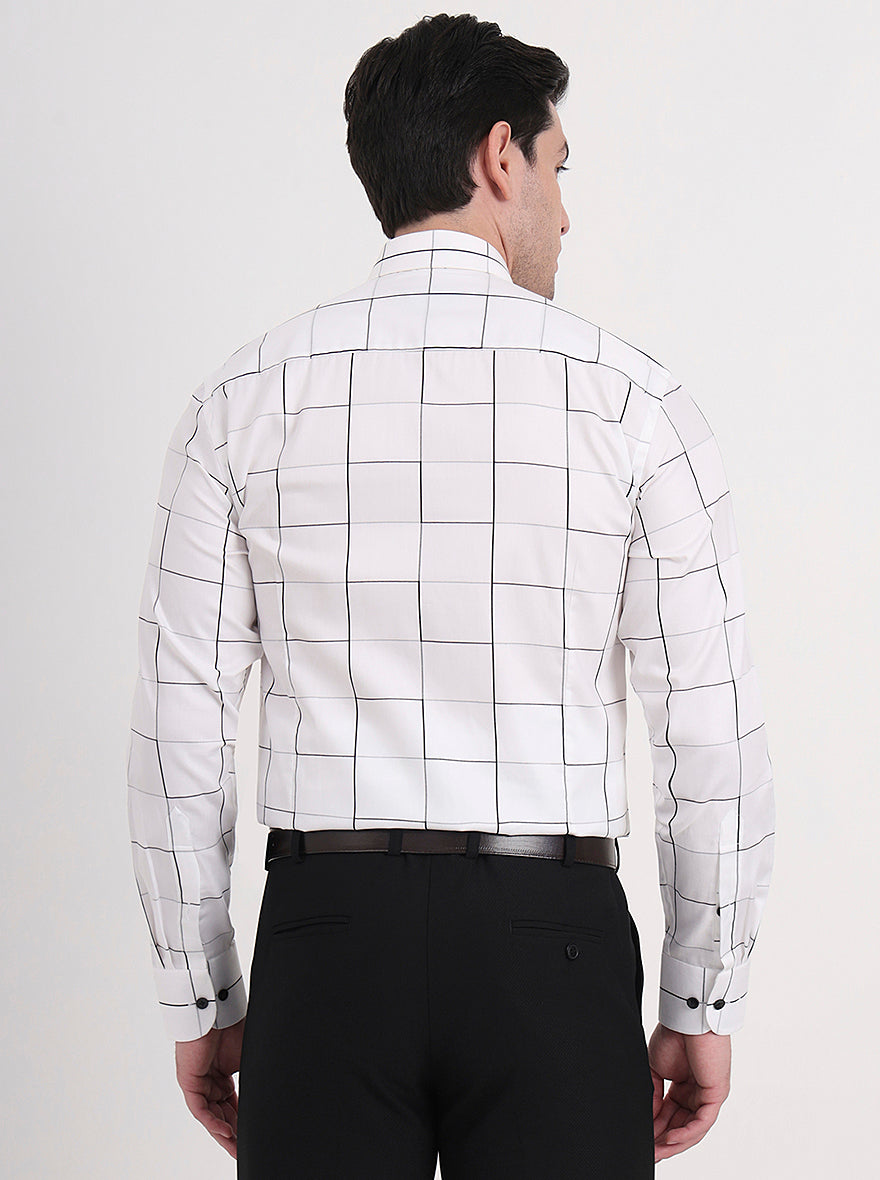 White Checked Slim Fit Formal Shirt | Metal