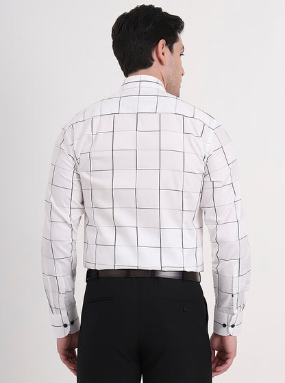 White Checked Slim Fit Formal Shirt | Metal