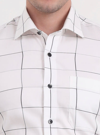 White Checked Slim Fit Formal Shirt | Metal