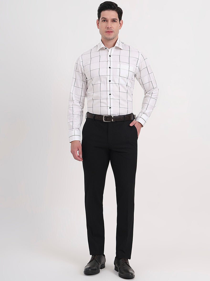 White Checked Slim Fit Formal Shirt | Metal