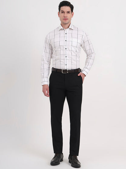 White Checked Slim Fit Formal Shirt | Metal