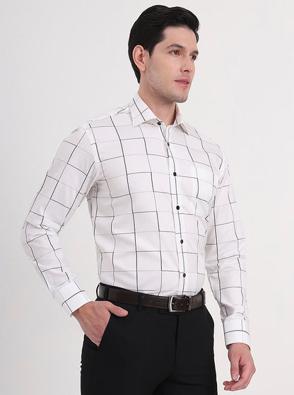 White Checked Slim Fit Formal Shirt | Metal