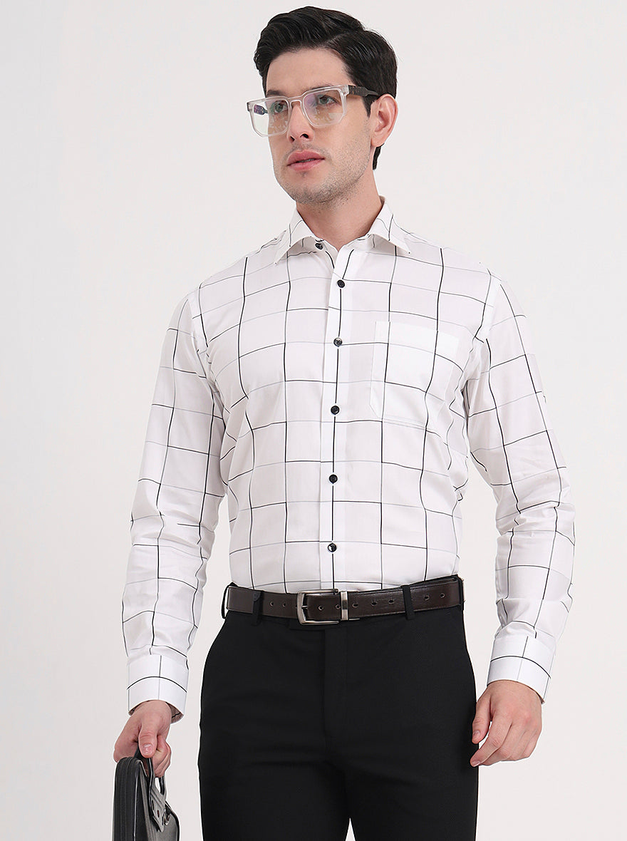 White Checked Slim Fit Formal Shirt | Metal