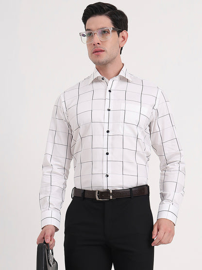 White Checked Slim Fit Formal Shirt | Metal