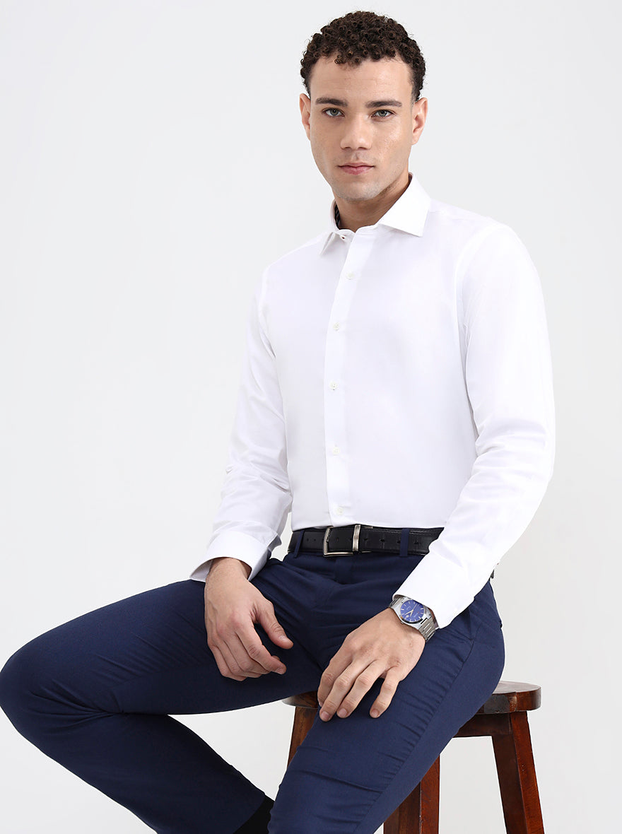 White Solid Slim Fit Party Wear Shirt | JB X JB