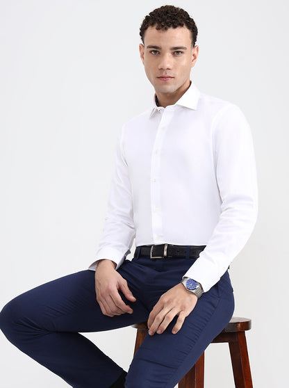 White Solid Slim Fit Party Wear Shirt | JB X JB