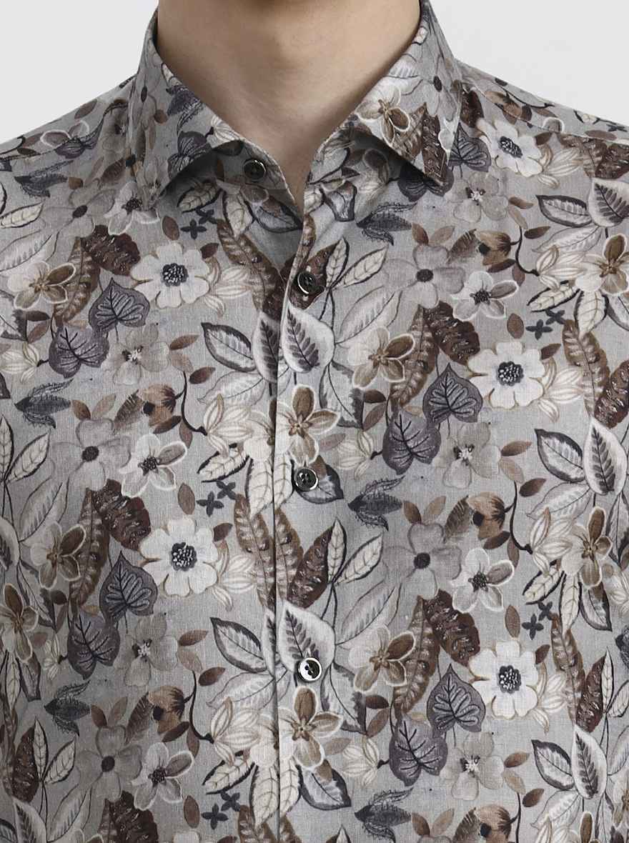Brown Printed Slim Fit Party Wear Shirt | Wyre