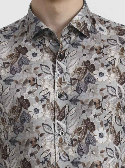 Brown Printed Slim Fit Party Wear Shirt | Wyre