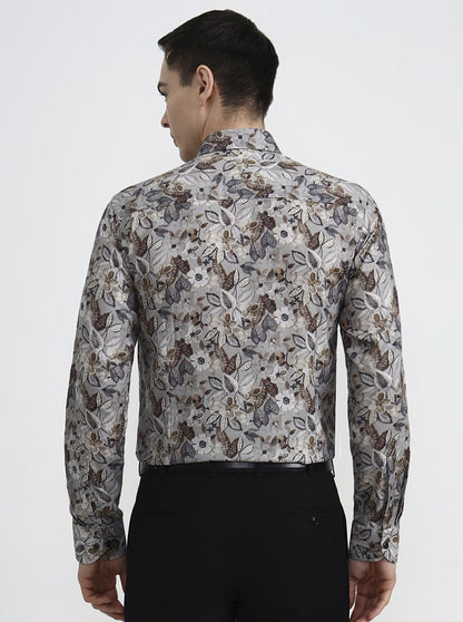 Brown Printed Slim Fit Party Wear Shirt | Wyre