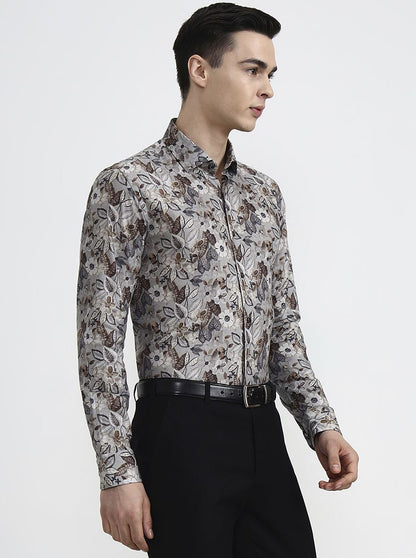 Brown Printed Slim Fit Party Wear Shirt | Wyre