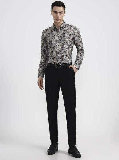 Brown Printed Slim Fit Party Wear Shirt | Wyre