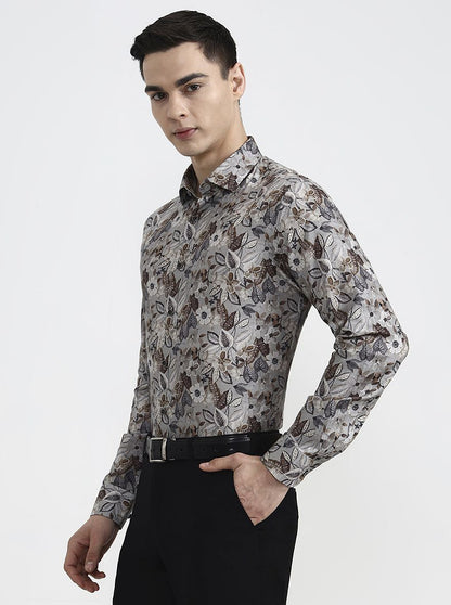 Brown Printed Slim Fit Party Wear Shirt | Wyre