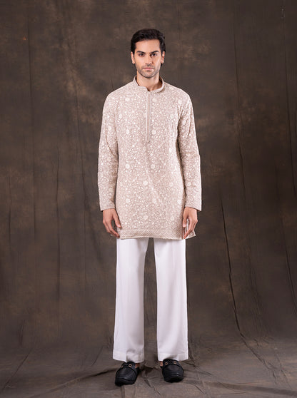 Cream Embroidered  Kurta Pajama | TULA