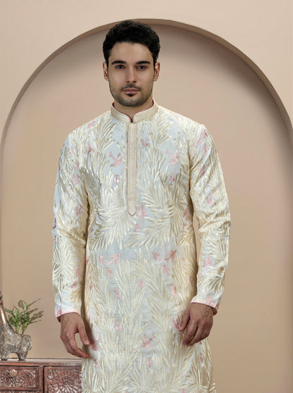 Cream & Pink Printed Kurta Pajama | Virasana