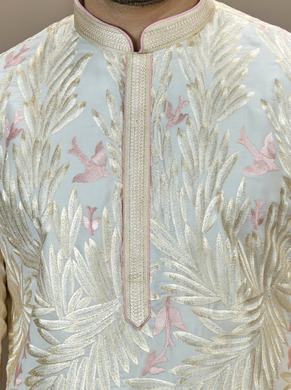 Cream & Pink Printed Kurta Pajama | Virasana