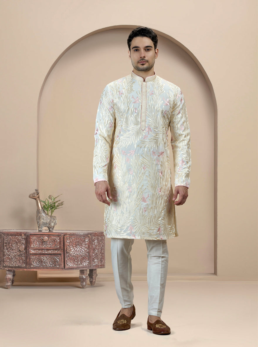 Cream & Pink Printed Kurta Pajama | Virasana