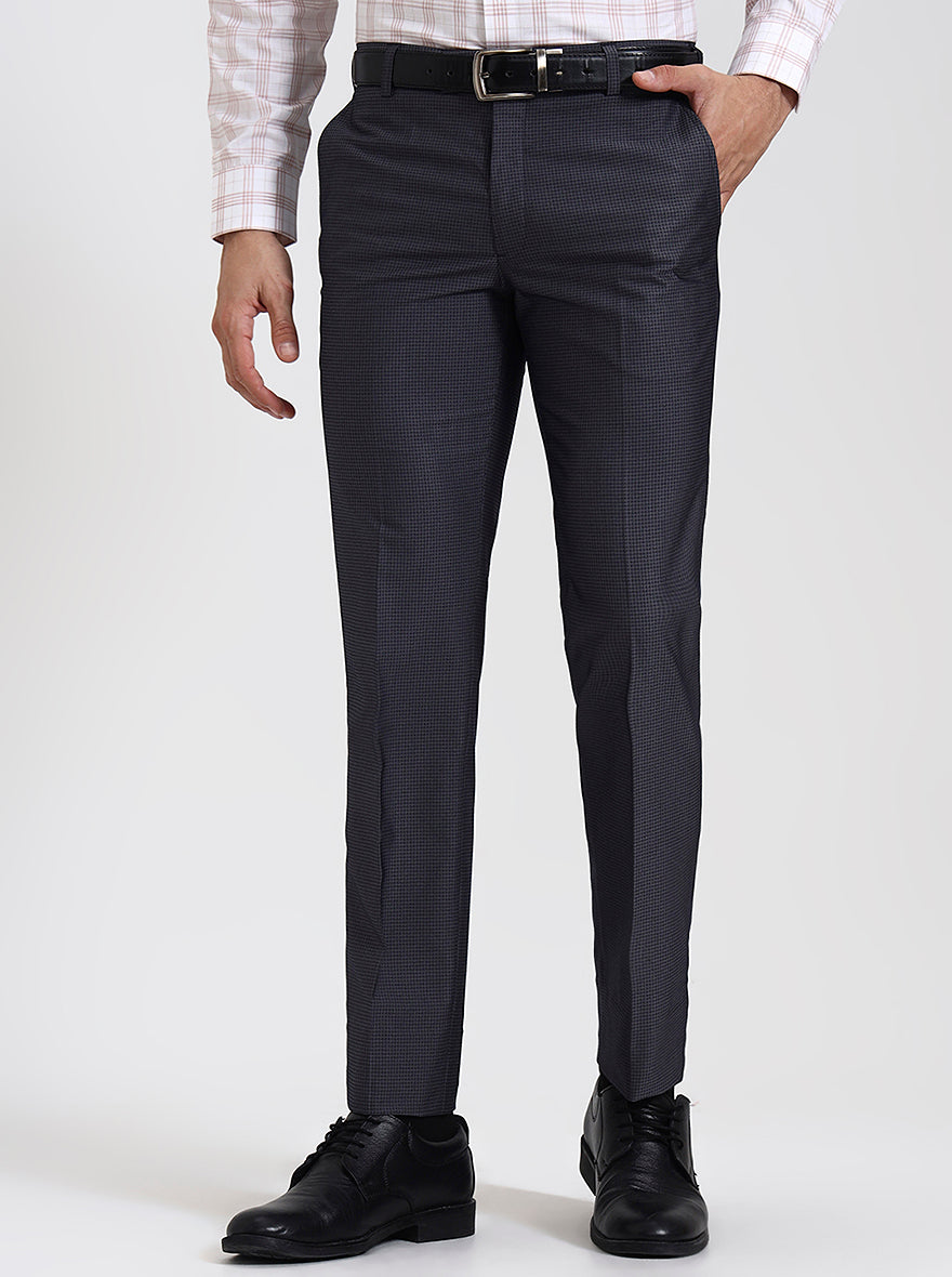 Dark Grey Solid Slim Fit Formal Trouser | Metal