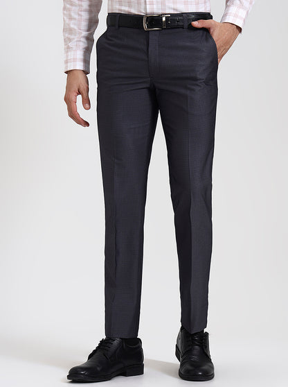 Dark Grey Solid Slim Fit Formal Trouser | Metal