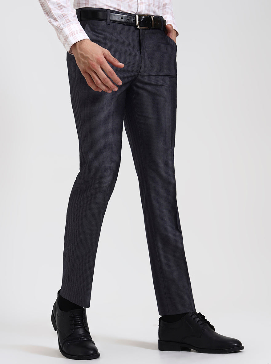 Dark Grey Solid Slim Fit Formal Trouser | Metal