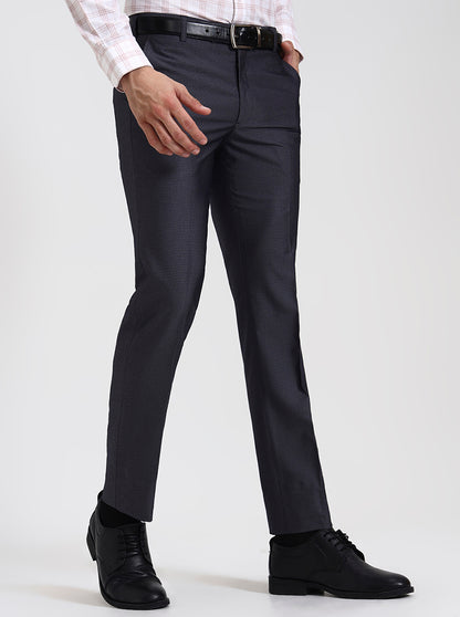 Dark Grey Solid Slim Fit Formal Trouser | Metal