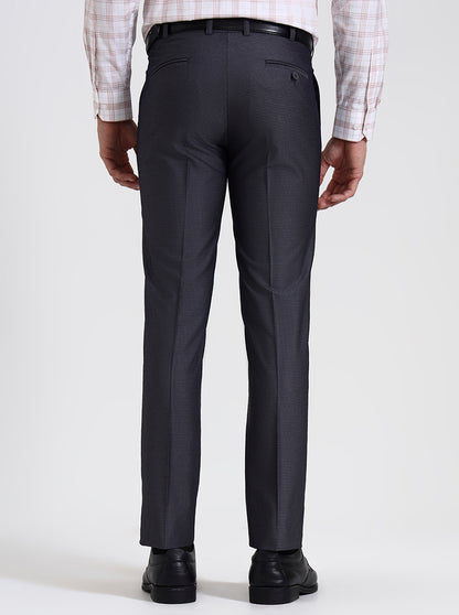 Dark Grey Solid Slim Fit Formal Trouser | Metal