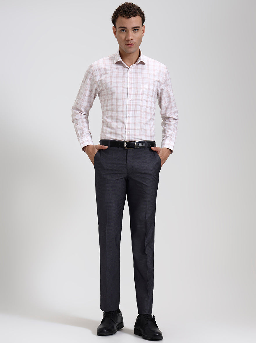 Dark Grey Solid Slim Fit Formal Trouser | Metal