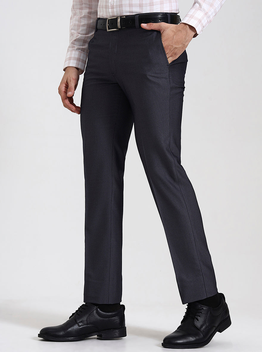 Dark Grey Solid Slim Fit Formal Trouser | Metal