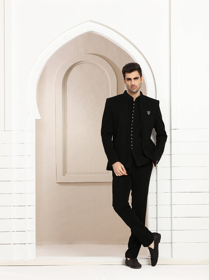 Black Striped Jodhpuri Suit | JadeBlue