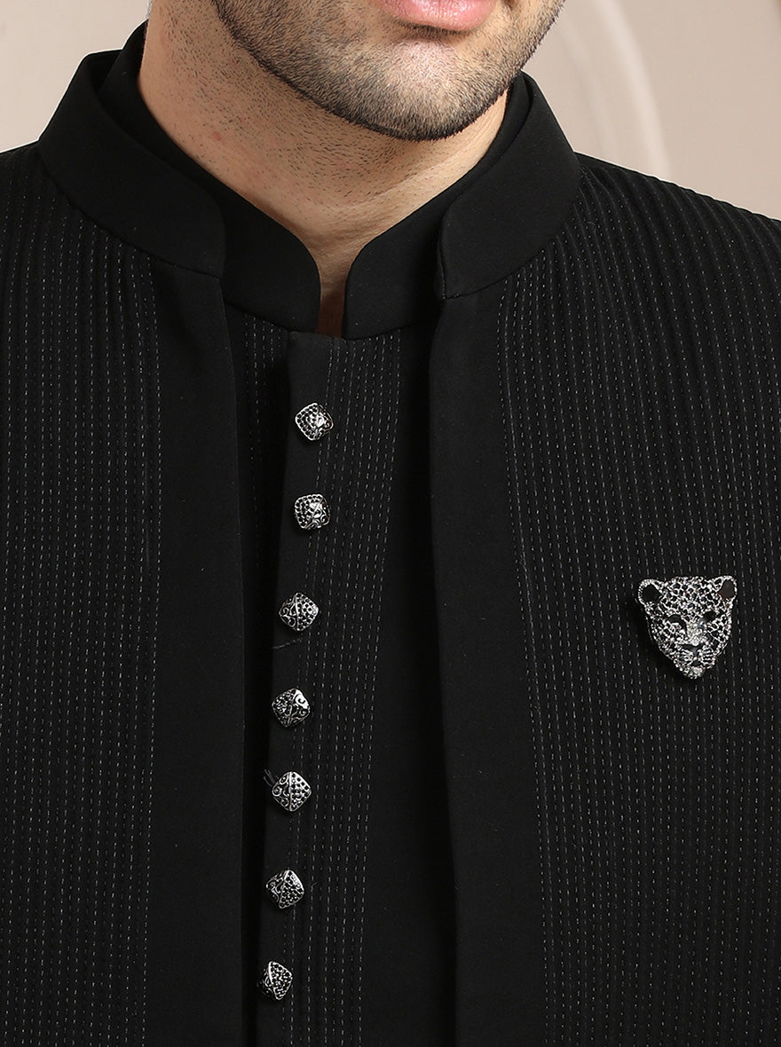 Black Striped Jodhpuri Suit | JadeBlue