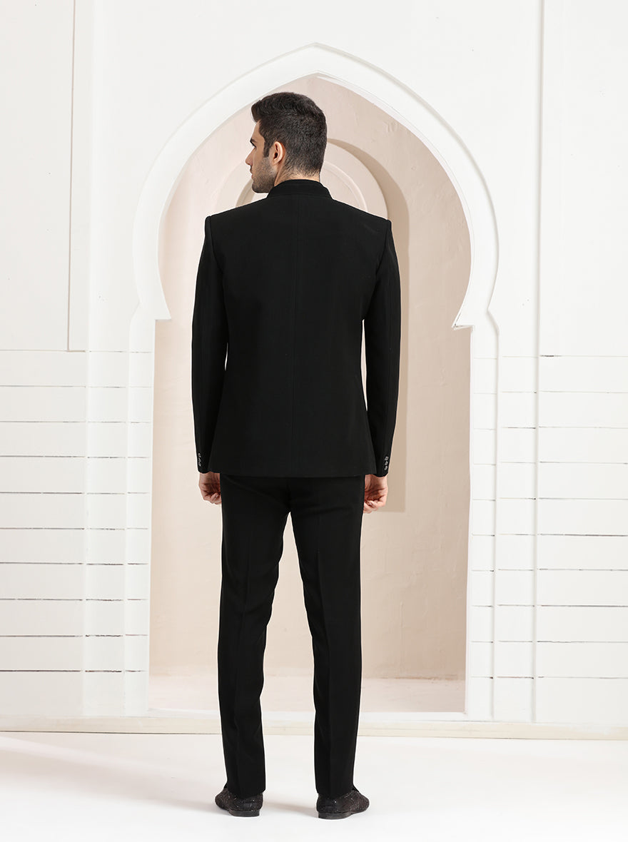 Black Striped Jodhpuri Suit | JadeBlue
