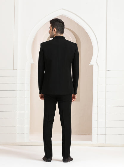 Black Striped Jodhpuri Suit | JadeBlue